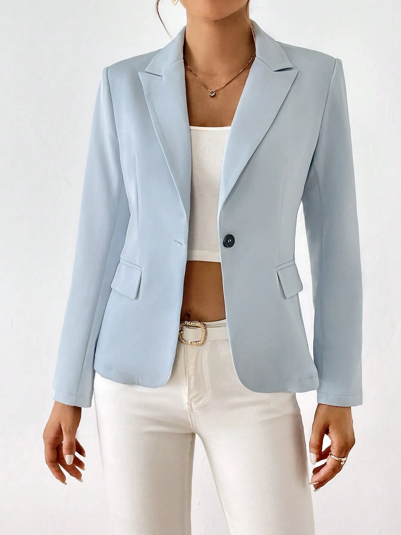 Privé Solid Single Button Blazer