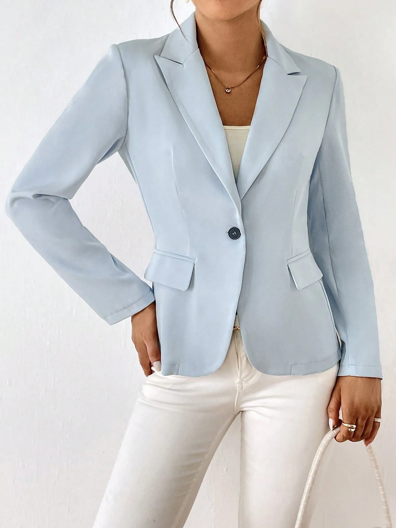 Privé Solid Single Button Blazer