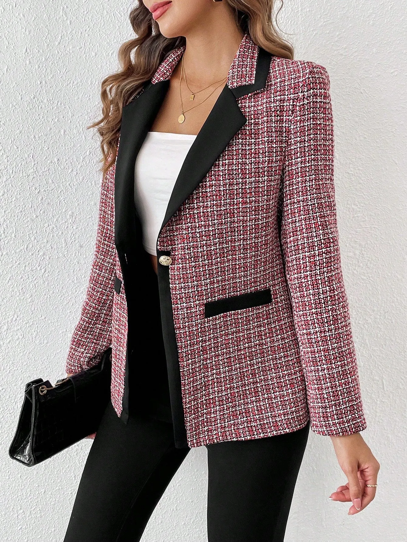 Raffinéa Colorblock Single Button Closure Long Sleeve Blazer