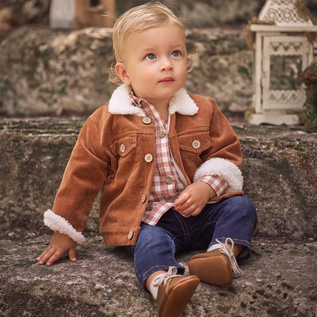 Rust Corduroy Jacket With Sherpa Trim