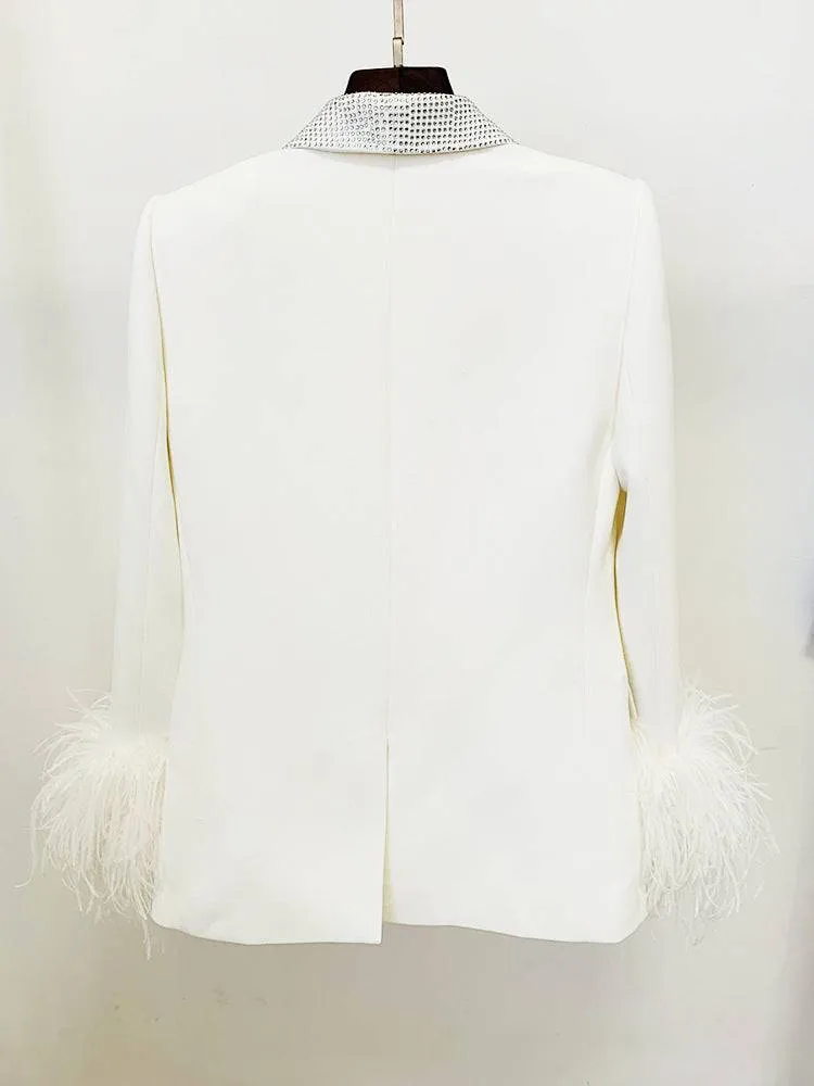 Sara long sleeve feather blazer with diamond collar