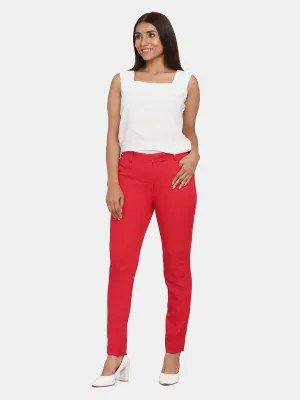 Slim Fit Office Trousers for Women - Red