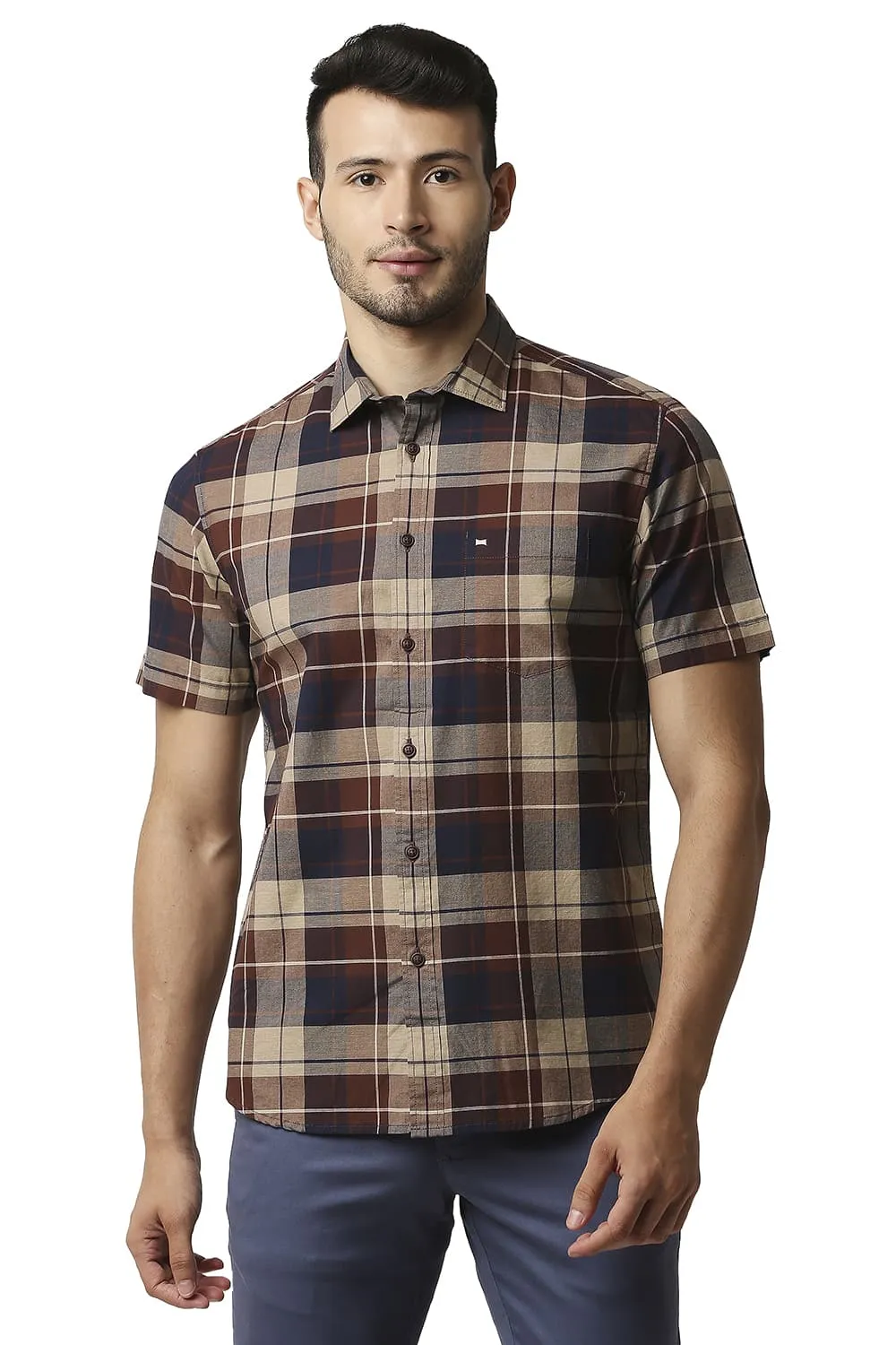 Slim Fit Oxford Checks Halfsleeves Shirt