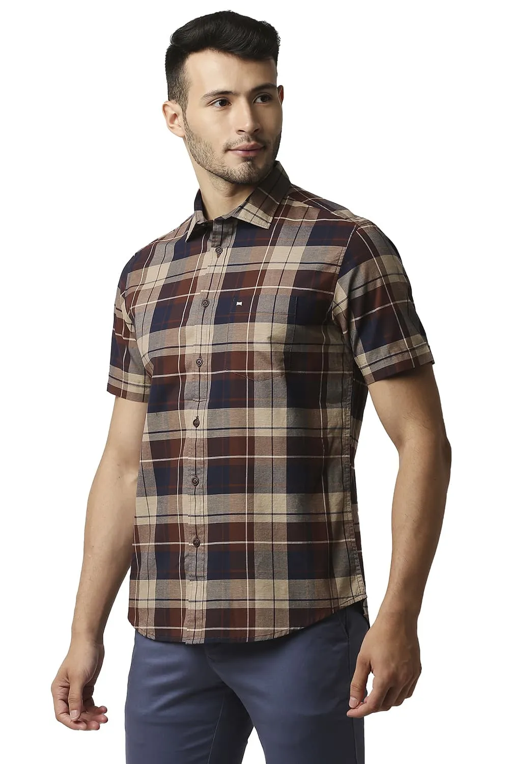 Slim Fit Oxford Checks Halfsleeves Shirt