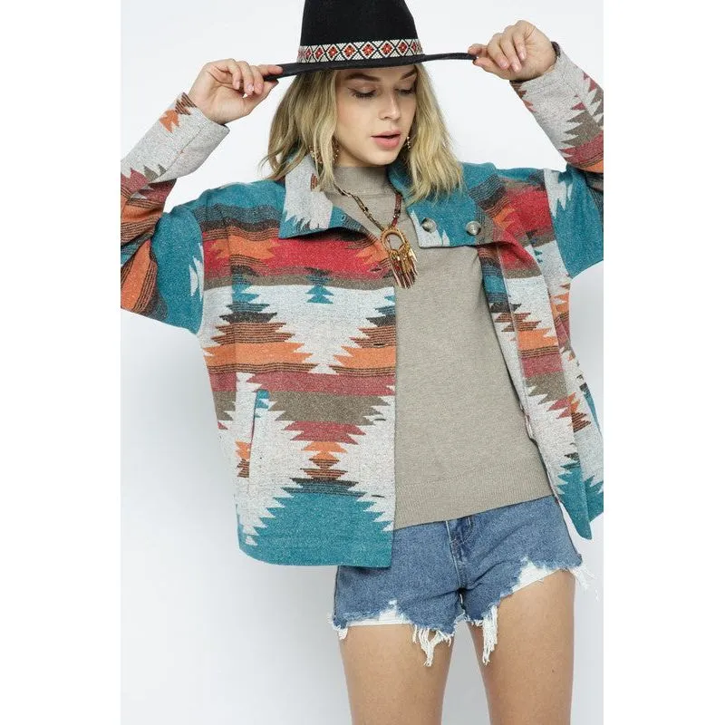 Soft Comfy Lightweight Aztec Pattern Jacket