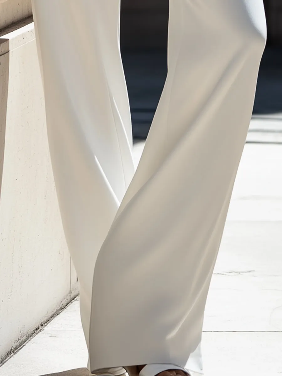 Tailored High-Waist Wide-Leg Trousers in Ivory