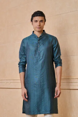 Teal Jacquard Embroidered Kurta