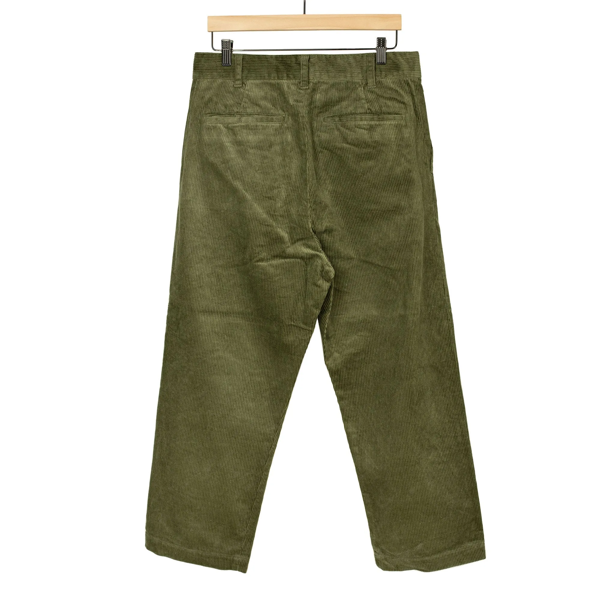 Two tuck trousers in olive cotton corduroy