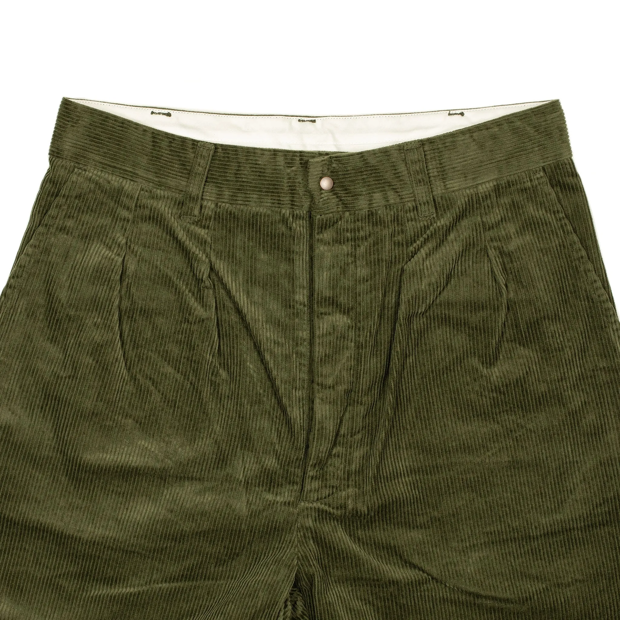 Two tuck trousers in olive cotton corduroy