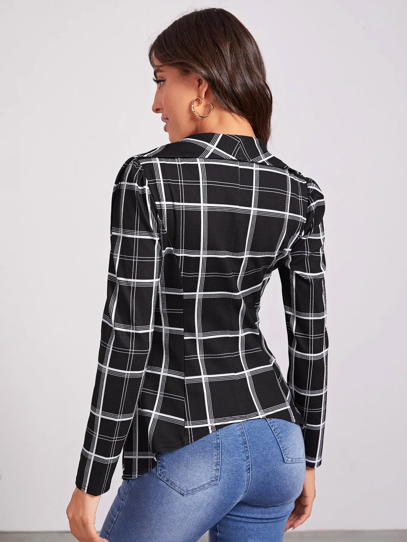 Waterfall Collar Grid Blazer