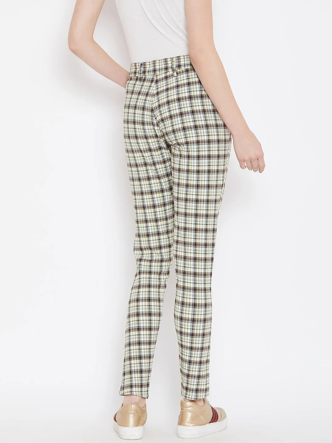 Women Grey Checked Casual Trousers