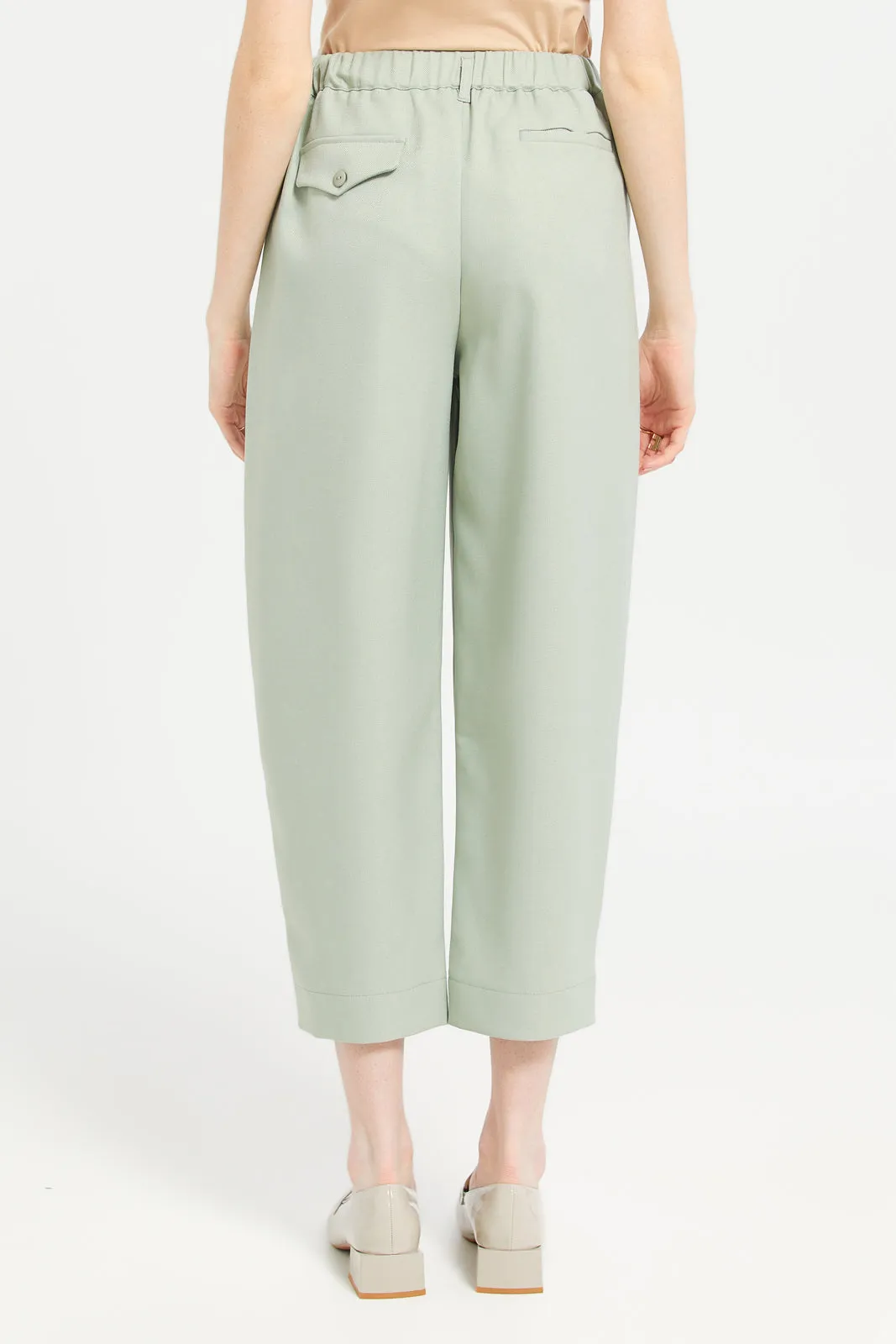 Women Mint Plain Barrel Leg Trouser