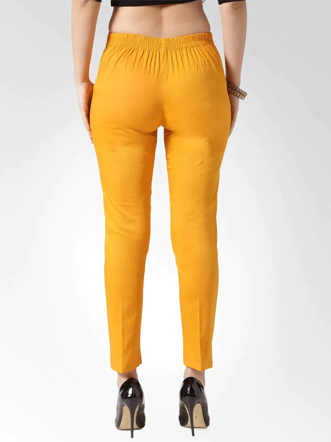 Women Mustard Smart Slim Fit Solid Regular Trousers