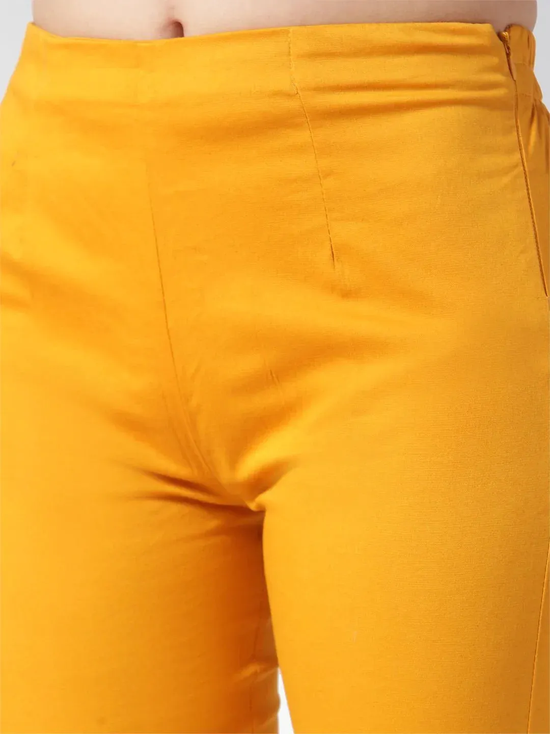 Women Mustard Smart Slim Fit Solid Regular Trousers