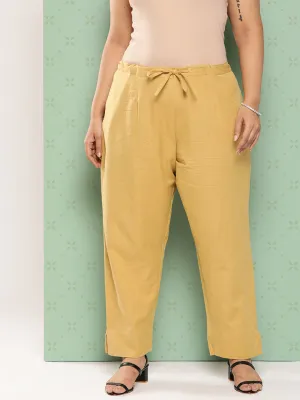 Women Plus Size Beige Cotton Trouser