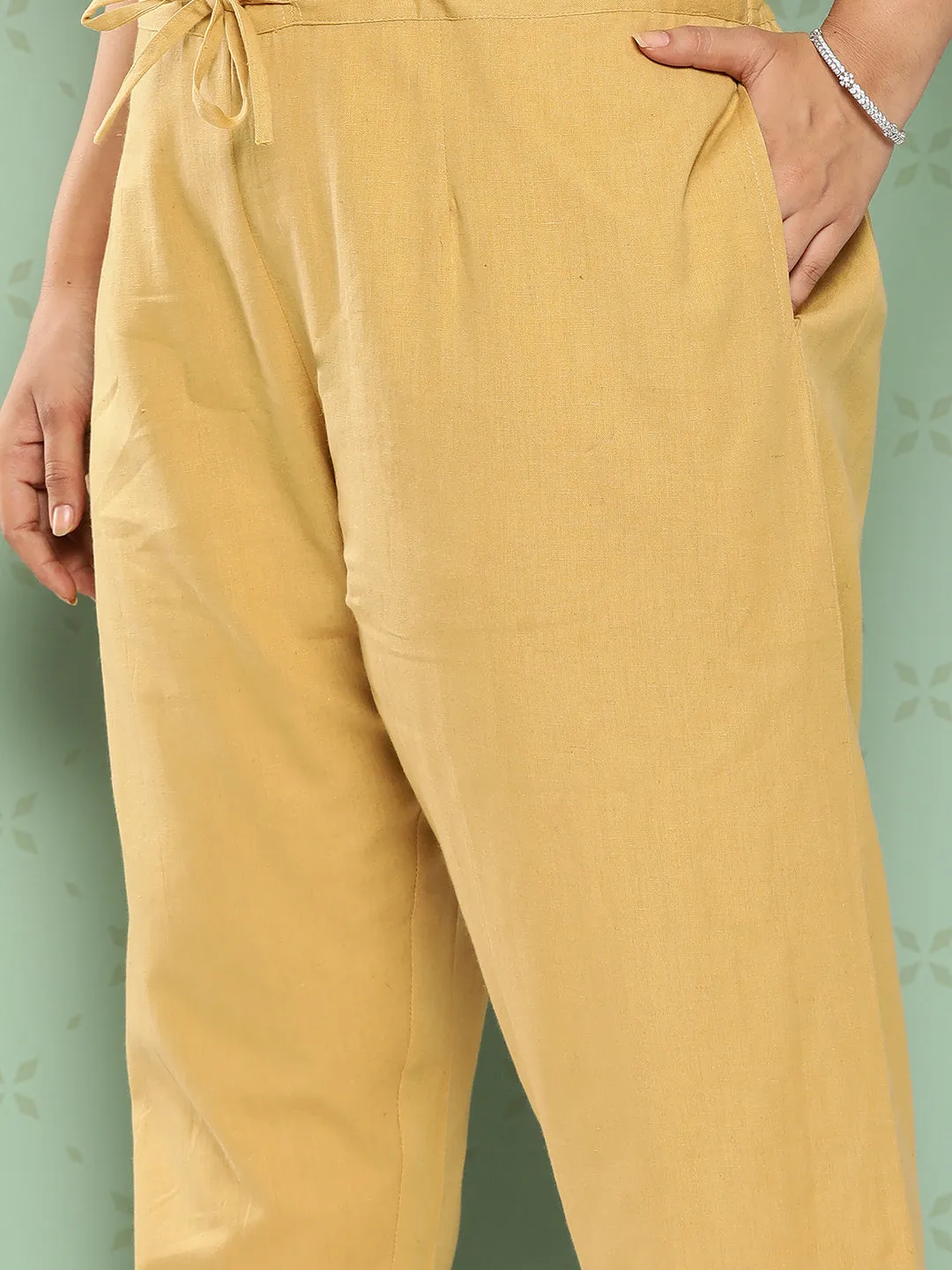 Women Plus Size Beige Cotton Trouser