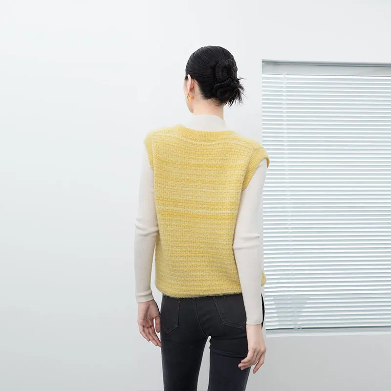 Yellow V Neck Wool Vest